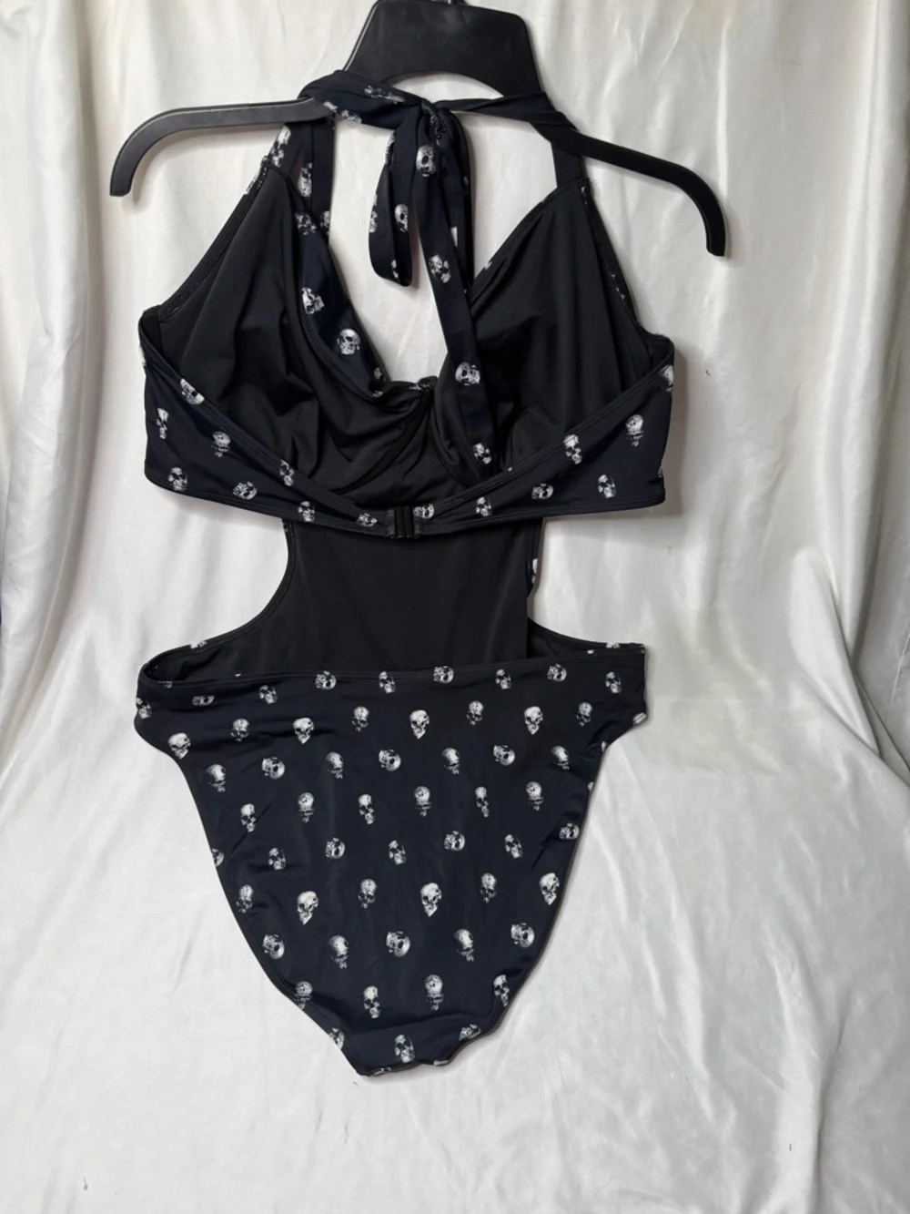 Killstar Black Halter Cutout One-Piece Swimsuit with White Skull Print - Picture 4 of 8